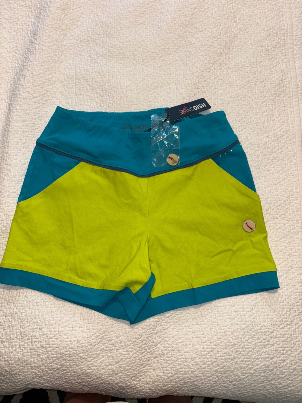 SwingDish Women's Teal and Lime Golf Shorts. NWT.